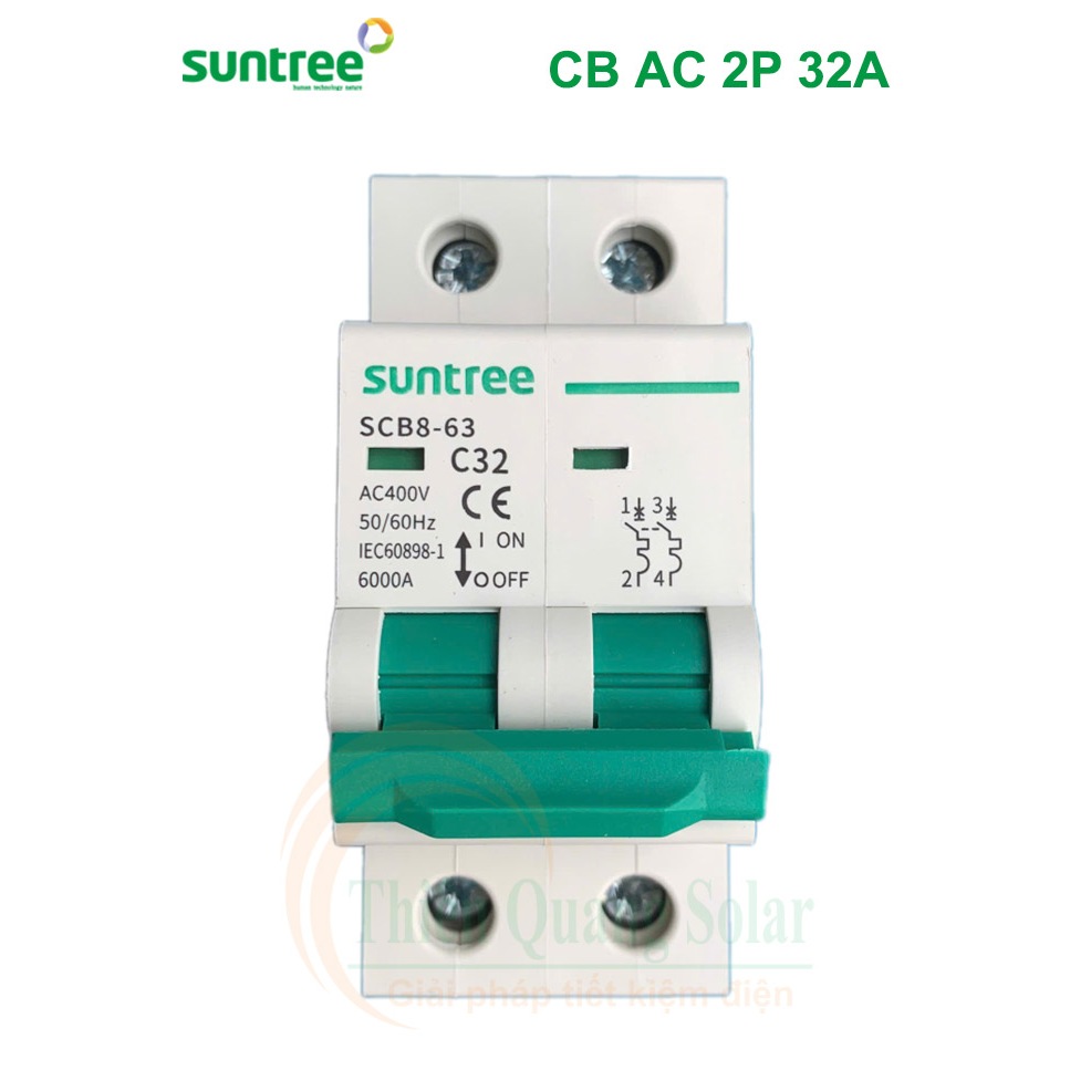 Áp tô mát AC 2P 32A 400V,SCB8-63 2P AC400V 32A, điện áp: 400V Suntree