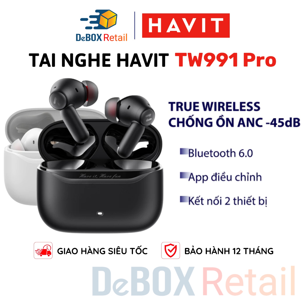 Tai Nghe TWS HAVIT SPACE NC01T (TW991 PRO), BT 6.0, Hybrid ENC + ANC -45dB, App Havit Life, Nghe Nhạ
