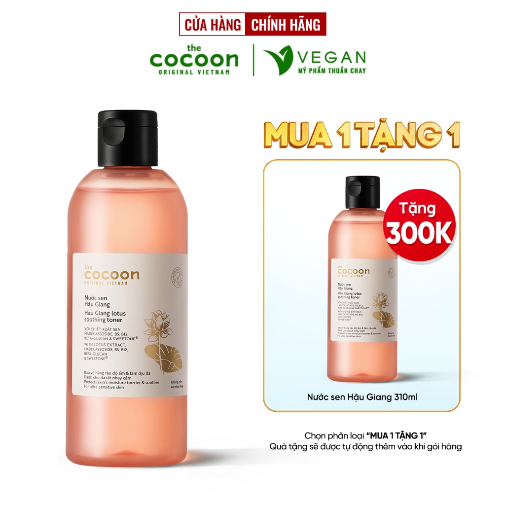 Toner Nước cân bằng da Sen Hậu Giang Cocoon 310ml thuần chay