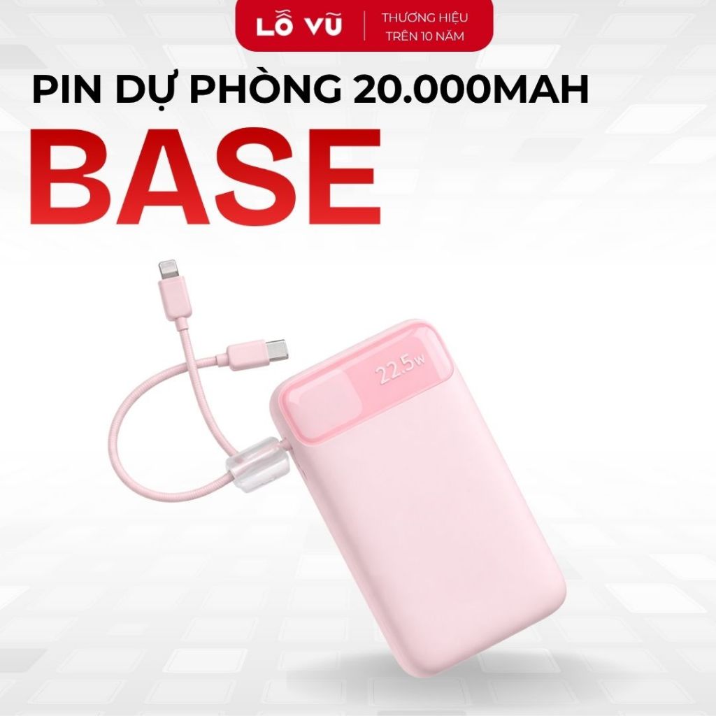 Pin sạc dự phòng 20.000mAh Base E0027S, Sạc nhanh 22,5W, 2 Dây đi liền, 2 Cổng sạc - Phụ kiện điện thoại, levu01, lỗ vũ