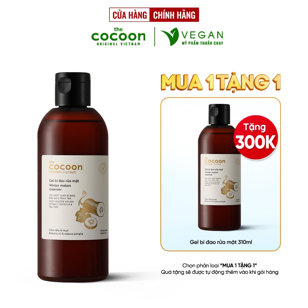 BIGSIZE Gel bí đao rửa mặt cocoon 310ml thuần chay - VEGAN mỹ phẩm thuần chay
