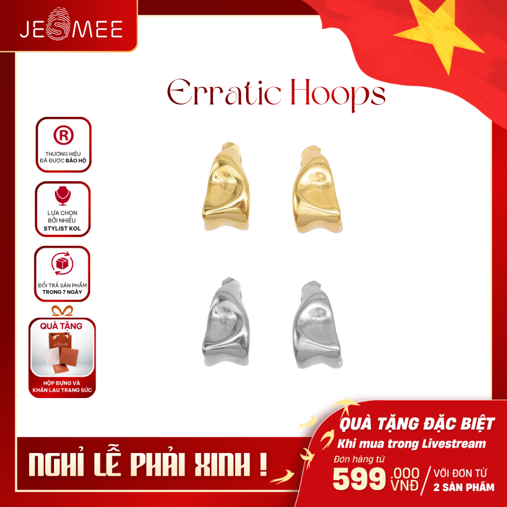 [HỎA TỐC] Khuyên tai Erratic Jesmee Hoa tai mặc áo dài, bông tai đi tiệc, cưới hỏi chất liệu titatiu