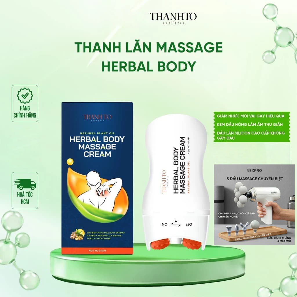 (Tặng Quà) Kem Massage Thanh Lăn Massage Cổ Vai Gáy Herbal Body Massage Cream Thanh Tô