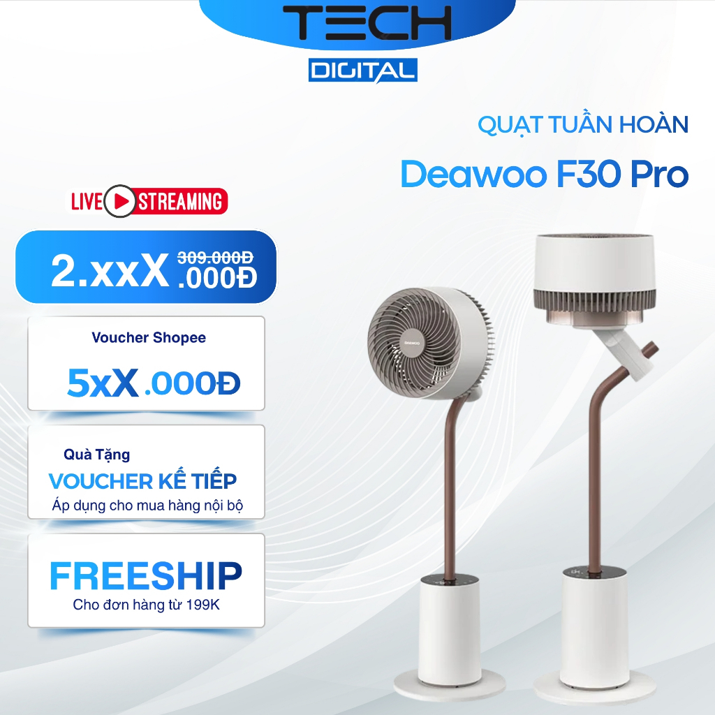 [Hỏa Tốc 2H] Quạt Đối Lưu Daewoo F30 Pro Có Đèn Ngủ - 12 Tốc Độ Xoay 360 Độ