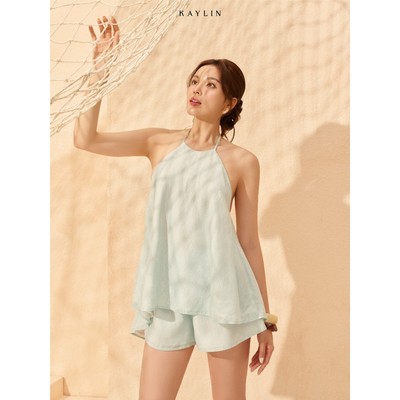 Set KAYLIN Whisper Summer áo cổ yếm hở lưng phối quần thun chất vải voan mềm nhẹ BST HER ELEMENT - SET175