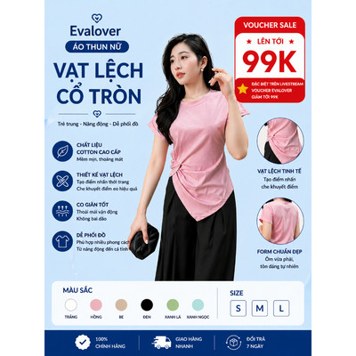 Áo phông nữ kiểu VẠT LỆCH CỔ TRÒN chất cotton Nhật mềm mát co giãn thoải mái AP2024204