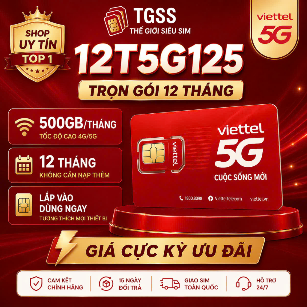 SIM 4G Viettel Trọn Gói 1 Năm (12 Tháng Không Nạp Tiền)