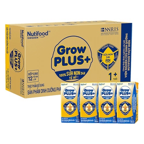 Thùng 48 Hộp Sữa bột pha sẵn Nutifood Grow Plus+ 1+ Vàng (Sữa Non Tăng Đề Kháng) 110ml