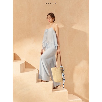 Set KAYLIN Coastal Layer áo voan tầng 2 dây phối quần suông dài chất vải voan tơ sóng BST HER ELEMENT - SET176