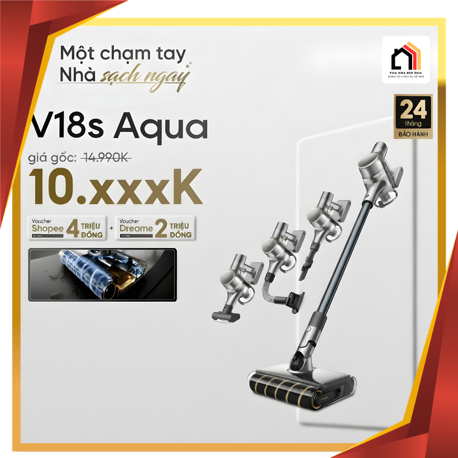 Máy Hút Bụi Lau Sàn Không Dây Dreame V18S/ V18S Aqua - Lực Hút 230AW - Pin 90' - Đèn LED Xanh
