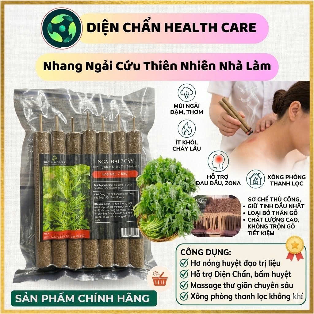 Túi 10 Điếu Nhang Ngải Trung Xông Huyệt - Điếu Ngải Thượng Hạng, Nhang Ngải Cứu Hương Ngải Nhung Thi