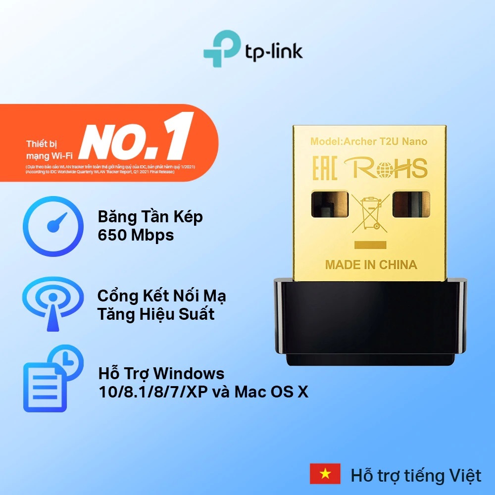 Bộ Thu Sóng WiFi USB TPLink Archer T2U Nano Băng Tần Kép Chuẩn AC600 - Bộ Chuyển Đổi USB Wifi T2U Pl