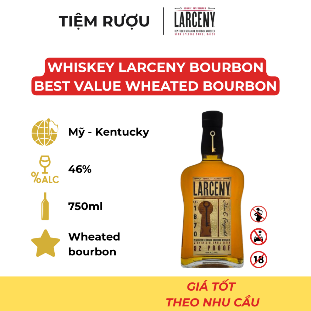 Rượu Whiskey Larceny Bourbon Small Batch Nồng Độ 46% 750ml - Rượu Bourbon Lúa Mì Có Giá Trị Tốt Nhất