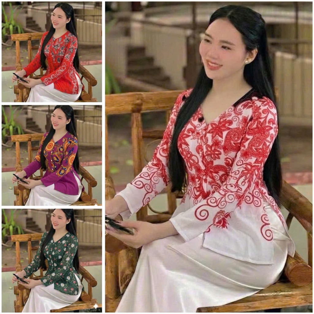 ÁO BÀ BA LỤA IN HOA XINH # Áo Lẻ, Quần Lẻ # Áo Bà Ba Truyền Thống