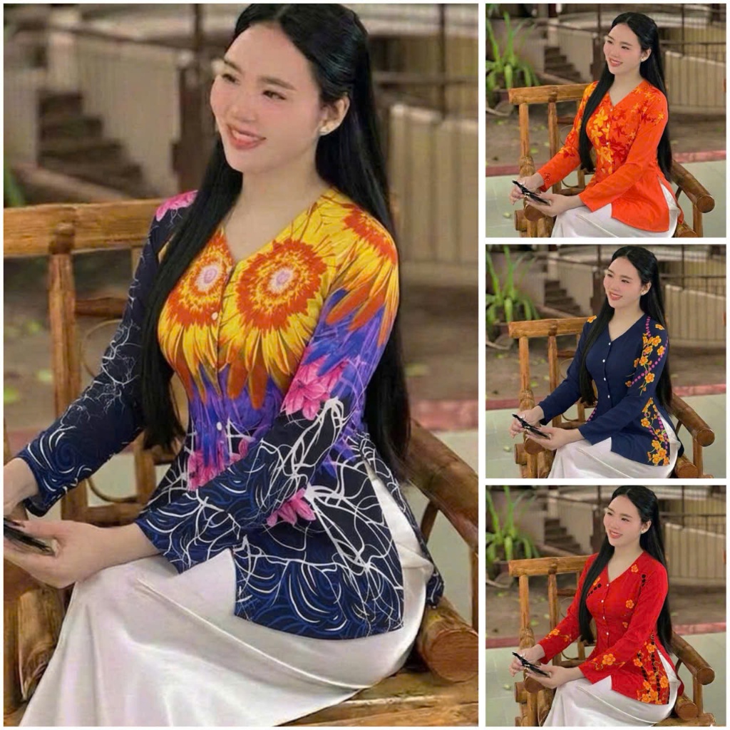 ÁO BÀ BA LỤA IN HOA XINH # Áo Lẻ, Quần Lẻ # Áo Bà Ba Truyền Thống
