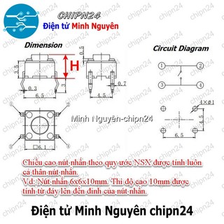[10 con] (F62) Nút nhấn 4 chân 6x6 DIP (6x6x4.3/6x6x5/6x6x6/6x6x7/6x6x8/6x6x9/6x6x10/6x6x11/6x6x12/6x6x14) - [Chọn Loại]