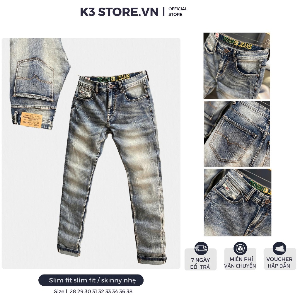 [K3 STORE VN] Quần Jean Guangzhou Nam Dài J3753-3KM2   Màu Xanh Bạc Retro Chất Denim Mẫu Mới