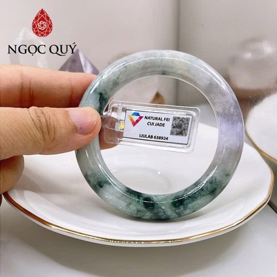 Vòng cẩm thạch A - Ngọc phỉ thúy type A bản tròn ni 52- 55 xanh hoa bay LM91 (kèm kđ type A)- Ngoc Quý