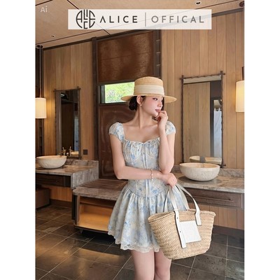 Váy Mùa Hè Trễ Vai Alice Phối Hoa Thiêu Nổi, Đầm Xòe Chữ A Thiết Kế Cúp Ngực Nhùn Bèo Có Ren Đuôi Váy T487
