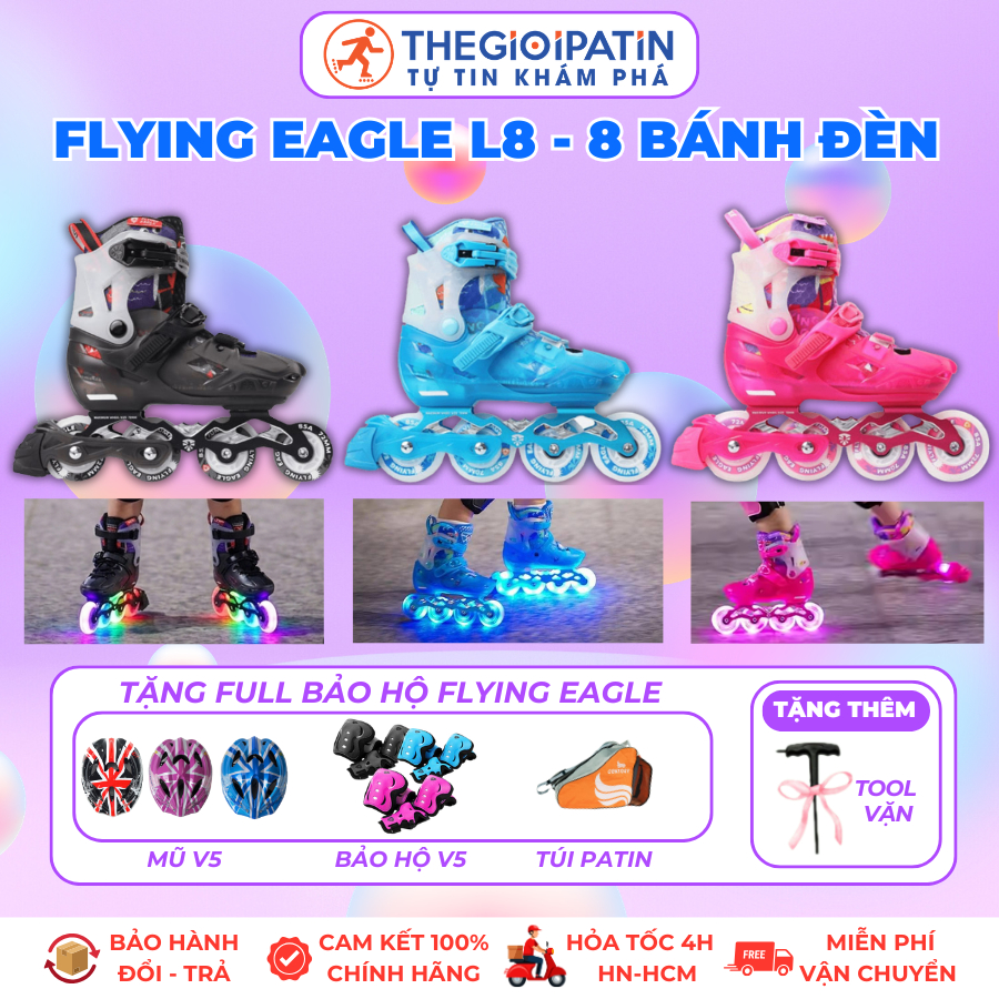 Giày Trượt Patin [Centosy] Flying Eagle L8 - Bánh Full Phát Sáng, Tăng Chỉnh 3 Size Cho Bé