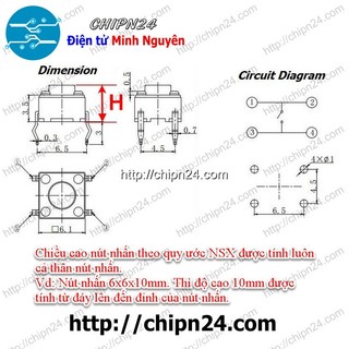 [10 cái] (F62) Nút nhấn 4 chân 6x6x8mm DIP
