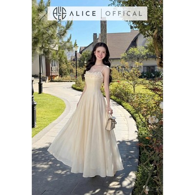 Váy Tiểu Thư Dáng Maxi Alice Chất Tơ Voan, Đầm Hai Dây Ngực Phối Bèo Nhún Nữ Tính T490