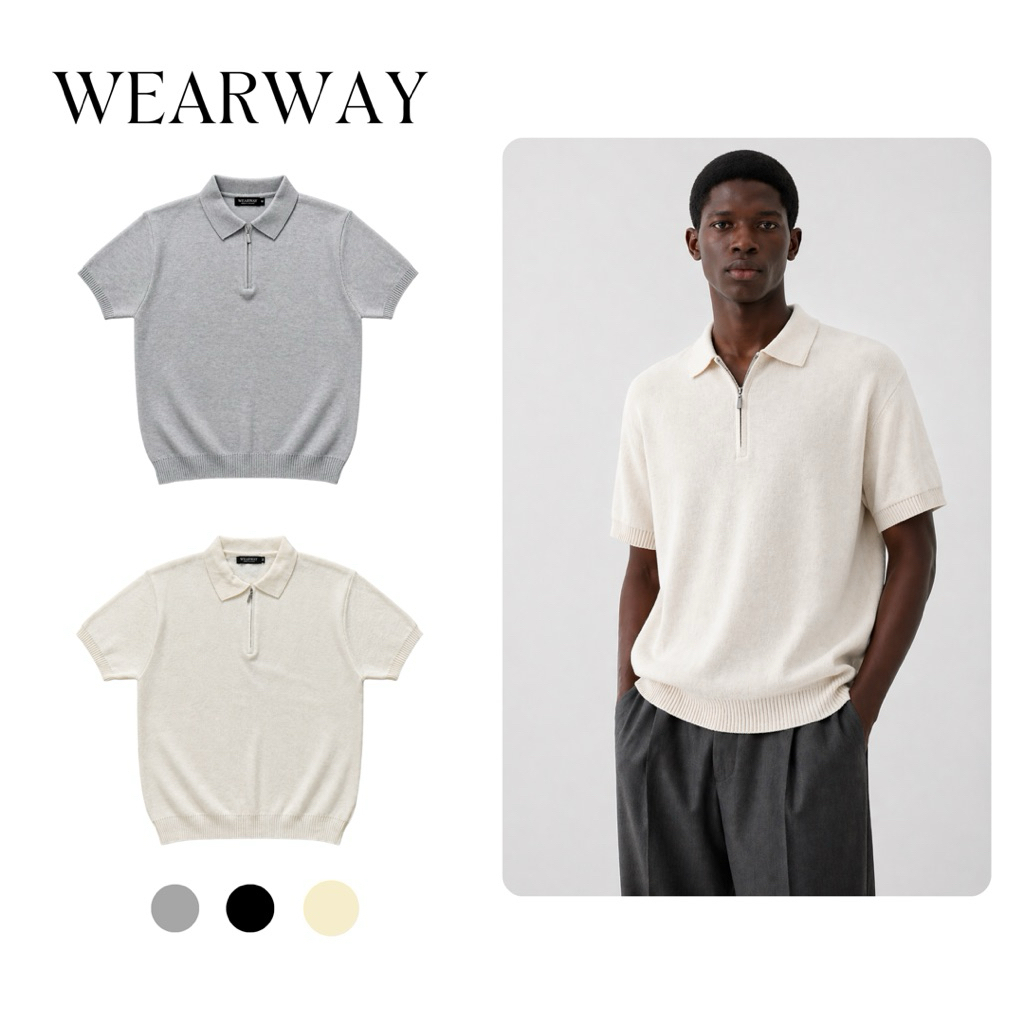 [NEW ARRIVAL] Áo Polo Len Half Zip By Wearway Dệt Kim Cao Cấp Nam Nữ Menswear