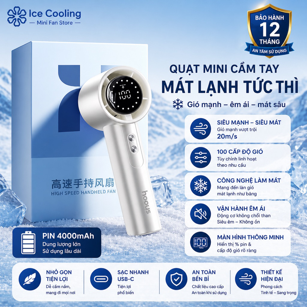 Quạt cầm tay mini turbo pin 4000mAh