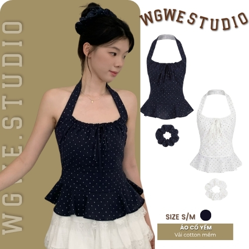 Áo Cổ Yếm Nữ WGWE 9152 Dáng Xòe Peplum Nhẹ Form Gọn Gàng Mềm Mịn Kèm Crunchie