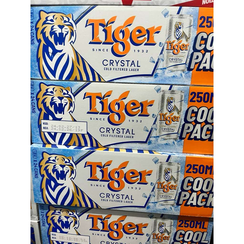 Bia Tiger bạc lon 250mL đate t1/27 thùng 24 lon