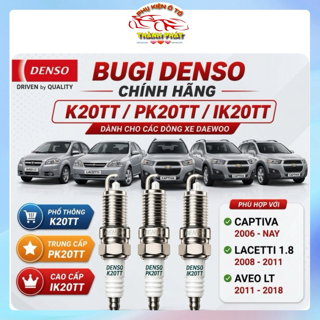 Bộ 4 Bugi Denso Chính Hãng Cho Daewoo Aveo Captiva Lacetti Đời 2006–2018 Mã K20TT PK20TT IK20TT
