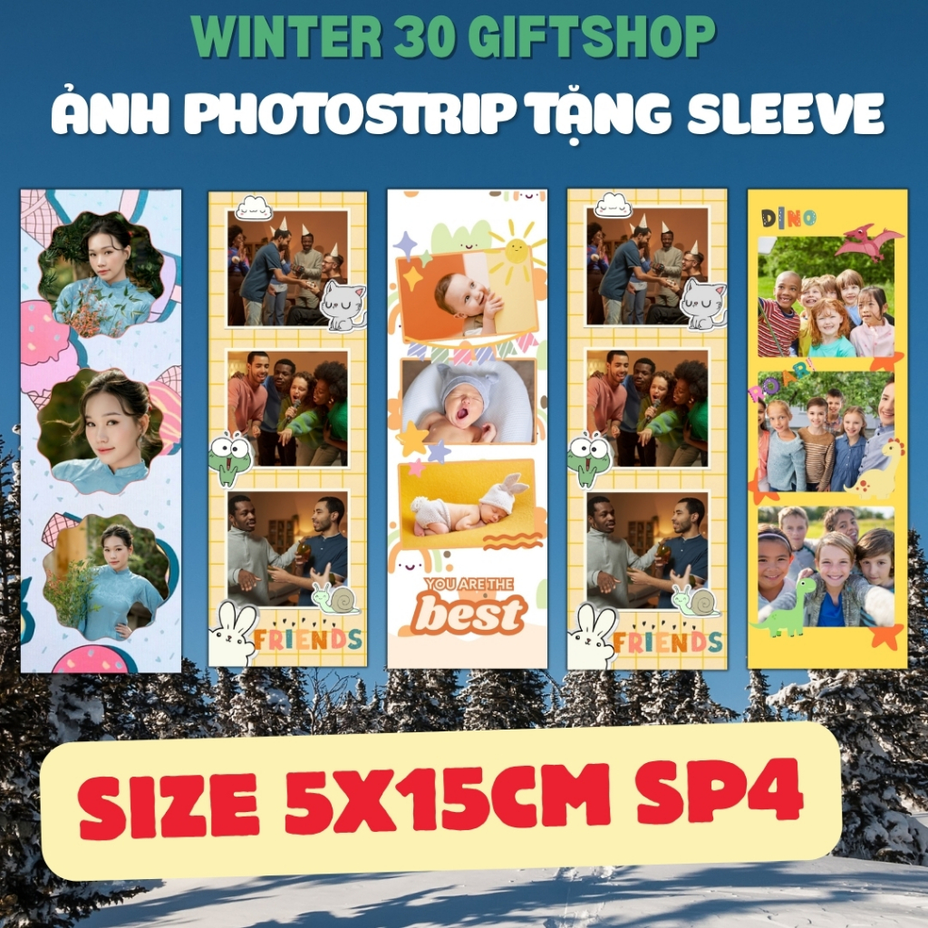 Photostrip 3 Ảnh Nam Châm Sinh Nhật Sự Kiện In Ảnh Theo Yêu Cầu Photo Strip Tặng Sleeve