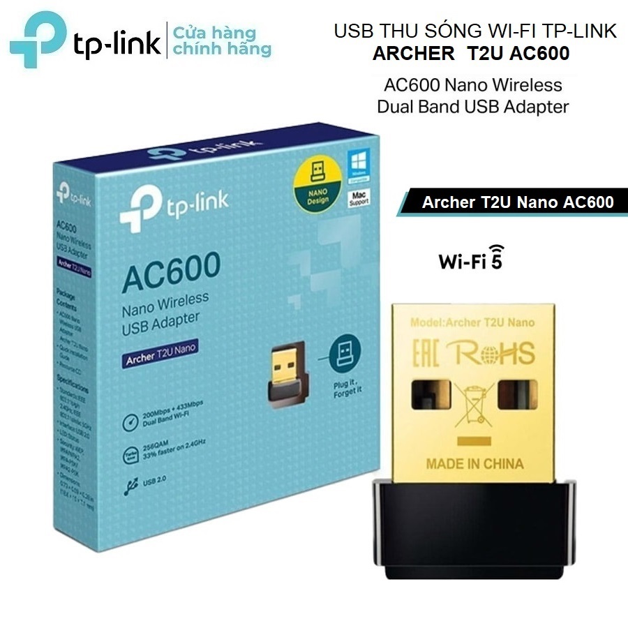Bộ Thu Sóng Wifi USB TPLink Archer T2U Nano / T2U / T2U Plus Băng Tần Kép Chuẩn AC600 Tốc Độ 600Mbps