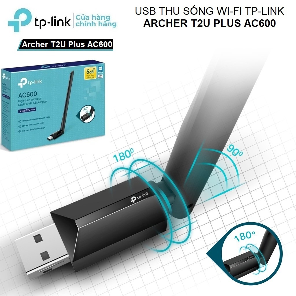 Bộ Thu Sóng WiFi USB TPLink Archer T2U Plus Băng Tần Kép Chuẩn AC 600Mbps - Bảo Hành 2 Năm (T2U Nano