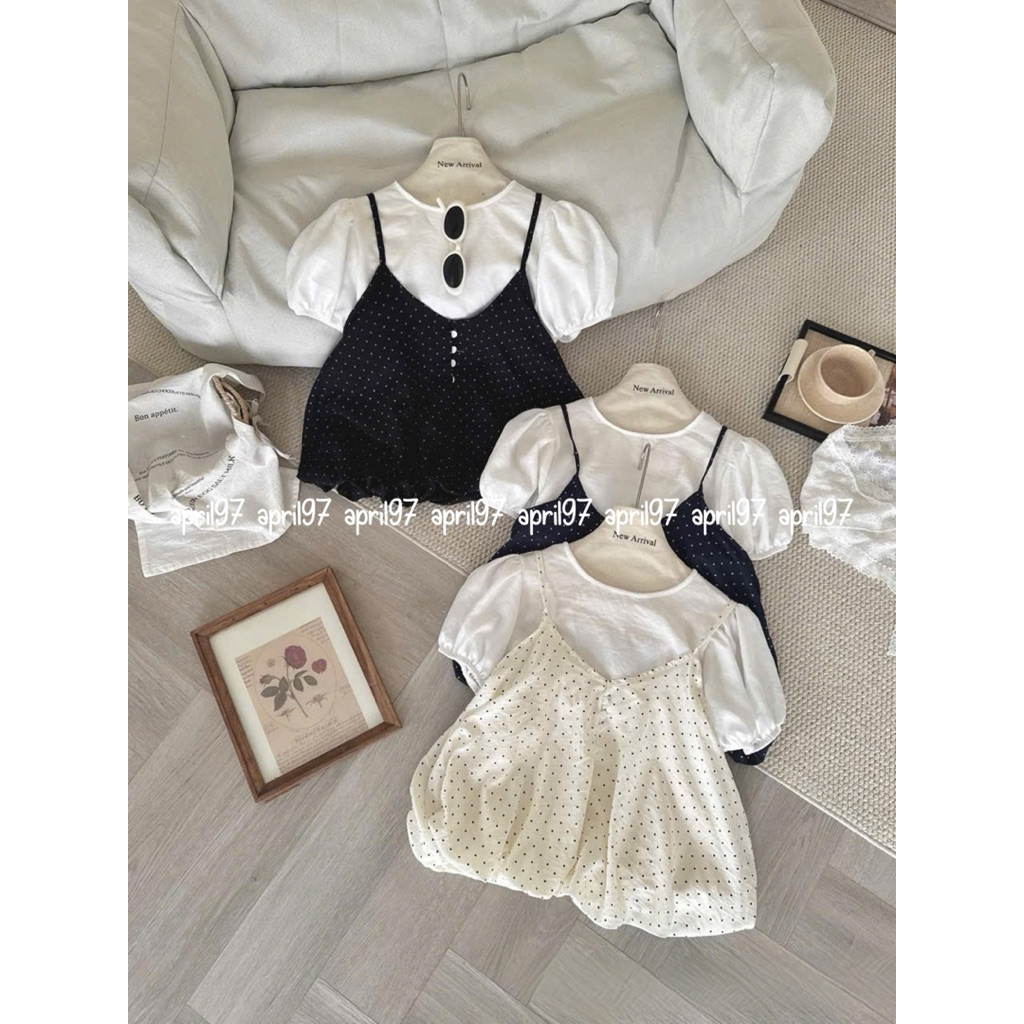 Set áo chấm bi + áo tay bồng Dotie (ảnh thật/ hoả tốc)