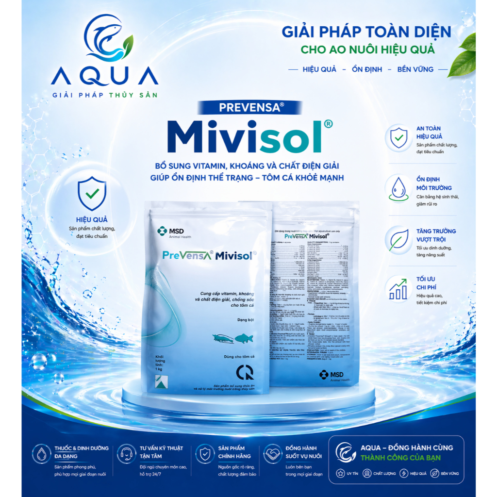 PrevensA Mivisol 1kg – Bổ Sung Vitamin, Khoáng & Điện Giải Cho Tôm Cá, Tăng Đề Kháng, Giảm Stress