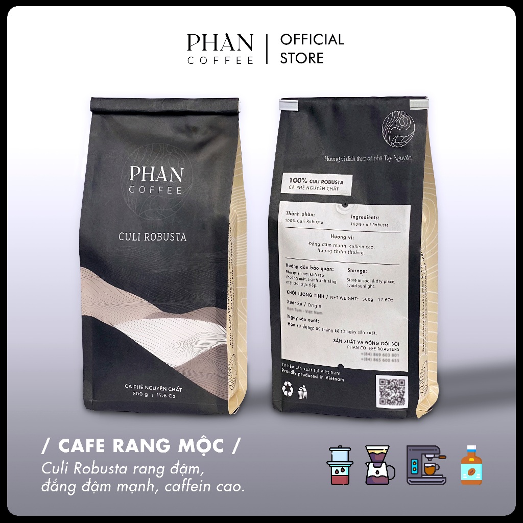 Cà phê CULI ROBUSTA nguyên chất rang mộc đắng đậm mạnh caffein cao gu mạnh mẽ pha phin pha máy - Pha