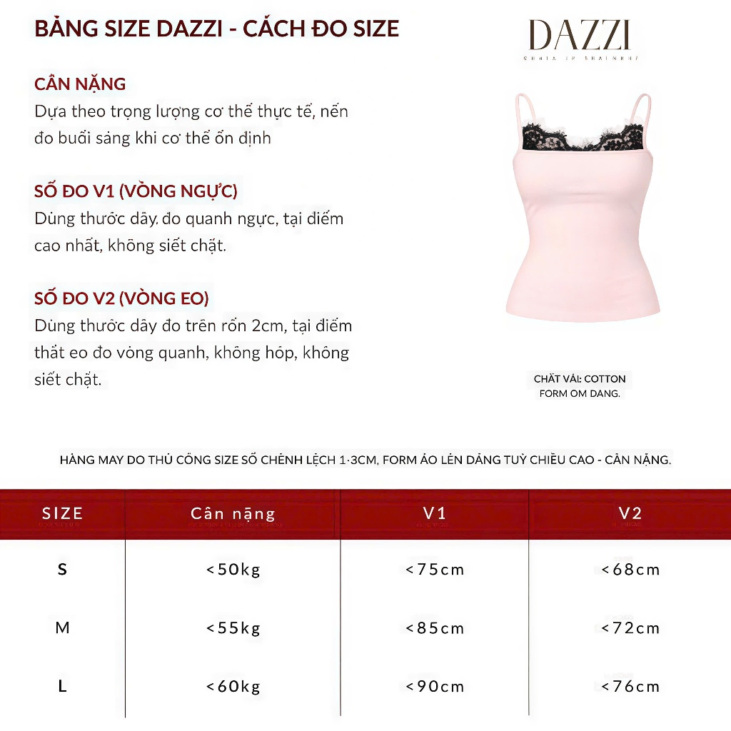 [DEAL HÈ 2026] Áo 2 dây phối ren chất cotton DAZZI women A088 | BigBuy360 - bigbuy360.vn