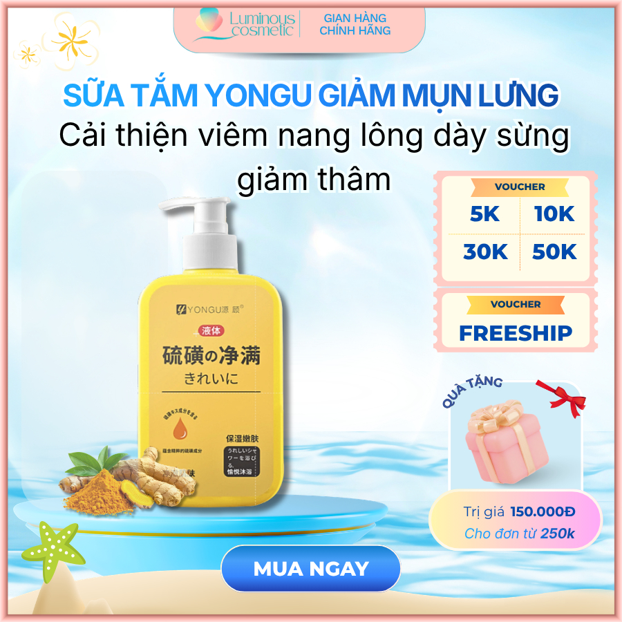 Gel đào thải mụn nghệ đỏ Yongu, sữa tắm Yongu giảm mụn lưng, cải thiện viêm nang lông dày sừng, giảm