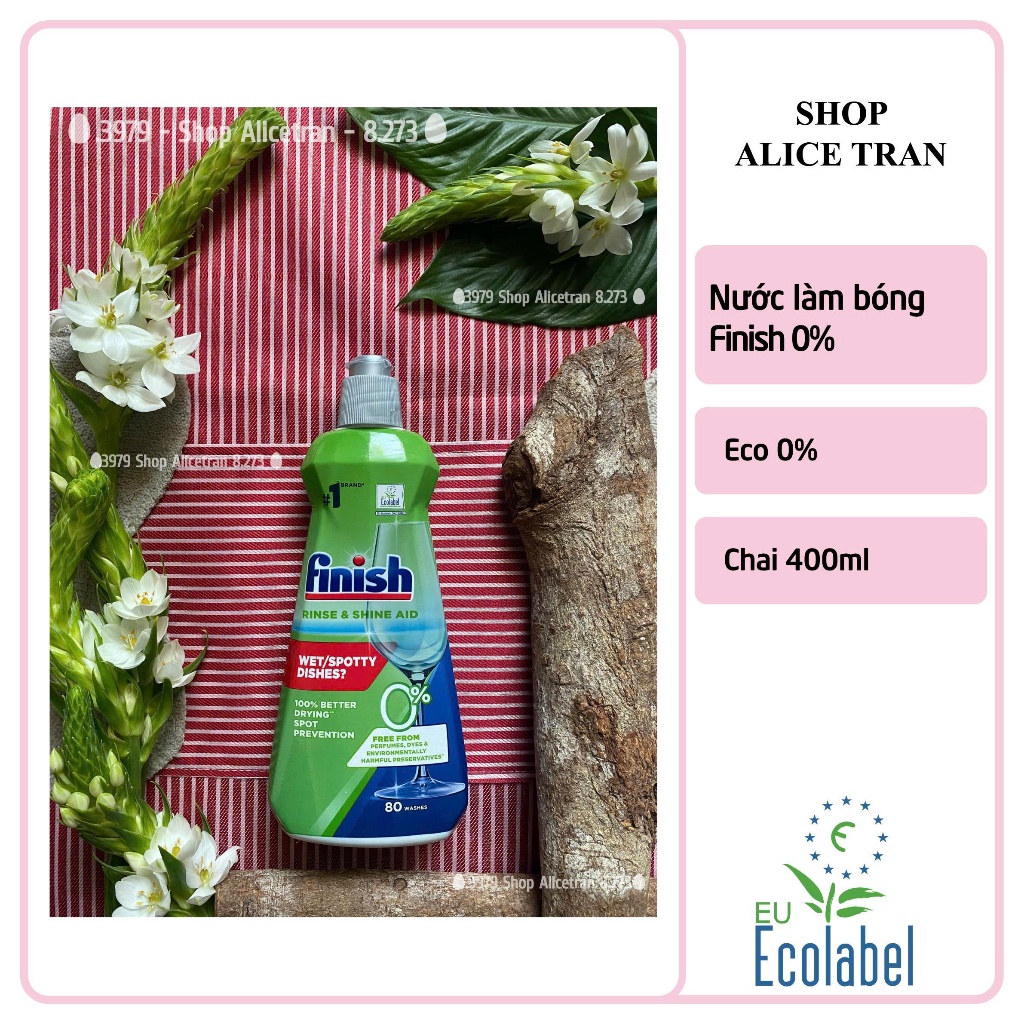 [HCM] Nước làm bóng (chất trợ xả) Finish Eco 0% 400ml (dùng cho máy rửa chén bát)