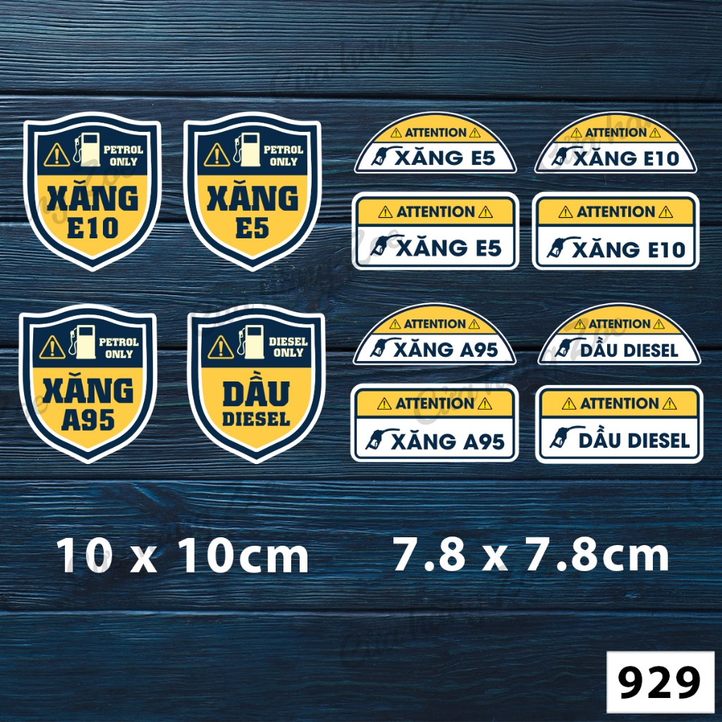 Mẫu tem decal dán XĂNG A95 E5 E10 DẦU DIESEL nhắc nhở đổ nhiên liệu ô tô - 929
