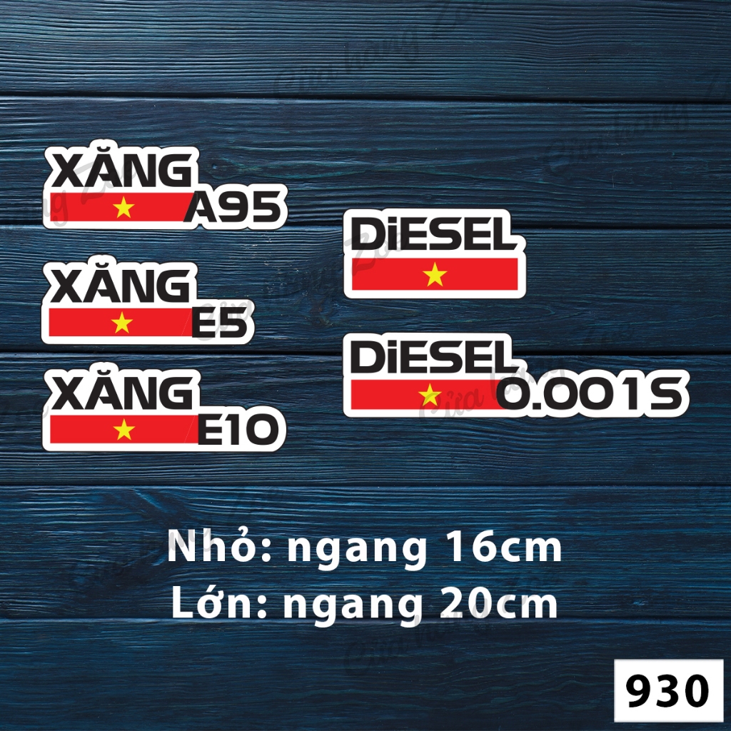 Mẫu tem decal dán XĂNG A95 E5 E10 DẦU DIESEL nhắc nhở đổ nhiên liệu ô tô - 930