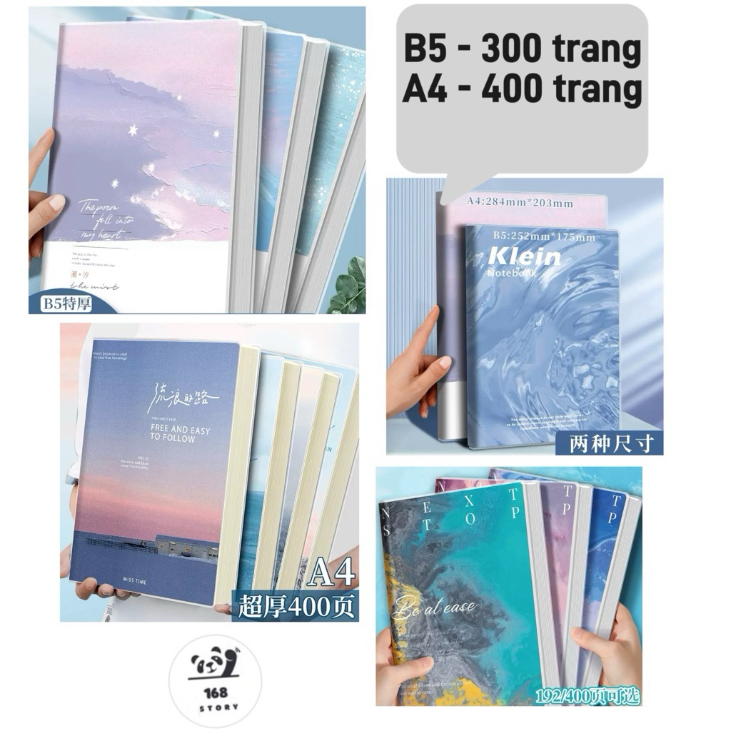 Sổ Tay Ghi Chép B5 150 tờ / 300 trang và A4 200 tờ / 400 trang Bìa Da Chống Thấm Nước