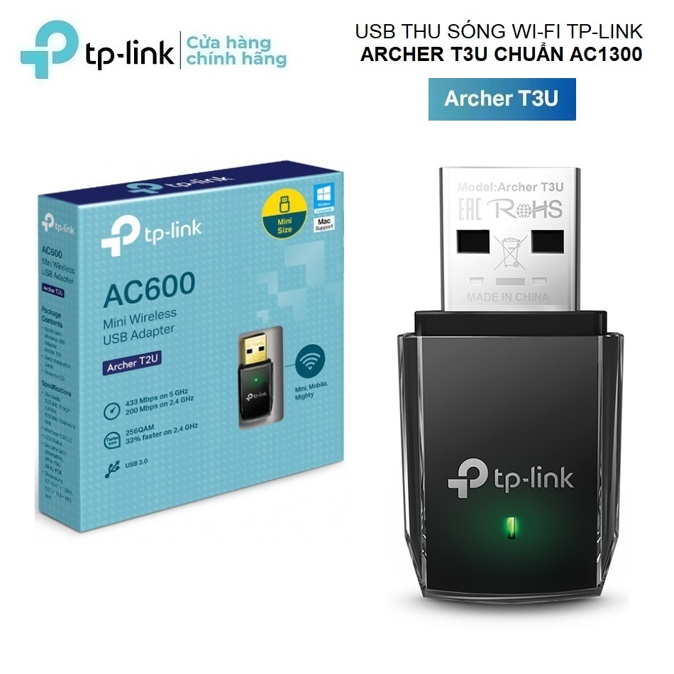 Bộ thu sóng WiFi USB TPLink Archer T3U Băng Tần Kép Chuẩn AC1300 Tốc độ 1300Mbps