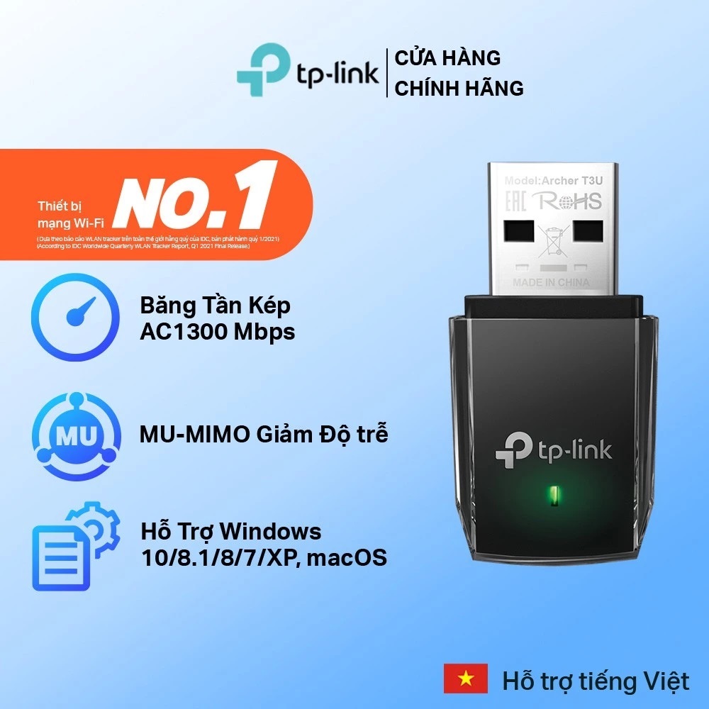 Bộ thu sóng WiFi USB TPLink Archer T3U Băng Tần Kép Chuẩn AC1300 (Archer T3U Tốc độ AC1300Mbps)