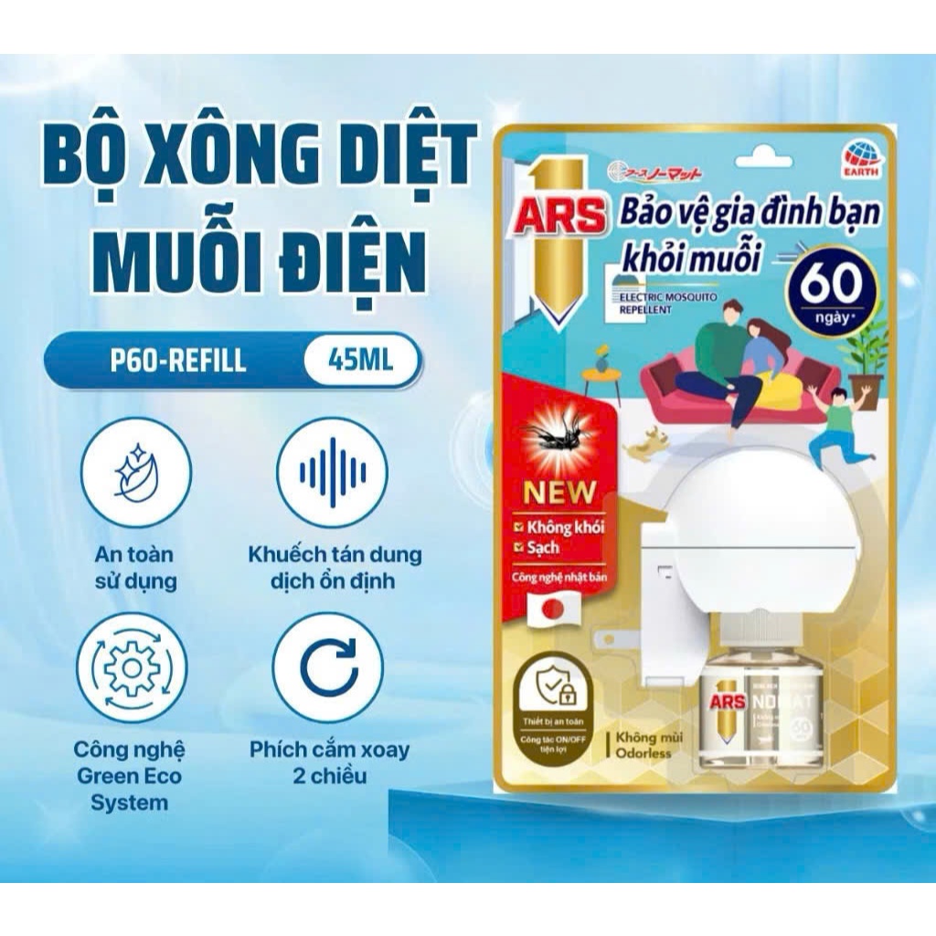 Bộ xông đuổi muỗi ARS Nomat p60 không mùi nhật bản.