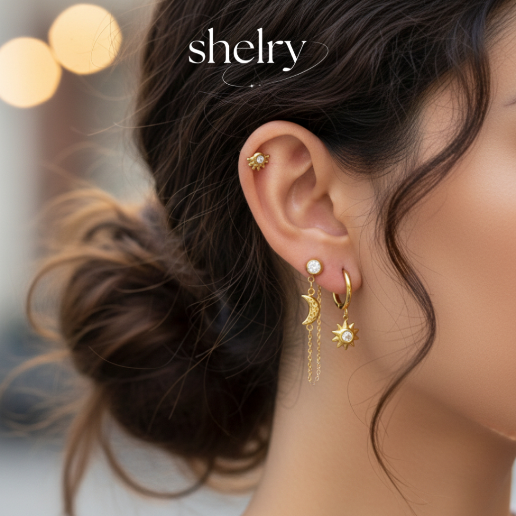 Shelry Astro Chic Earings - Set Bông tai Mặt trời Mặt trăng đơn giản và cá tính, thép y tế không gỉ