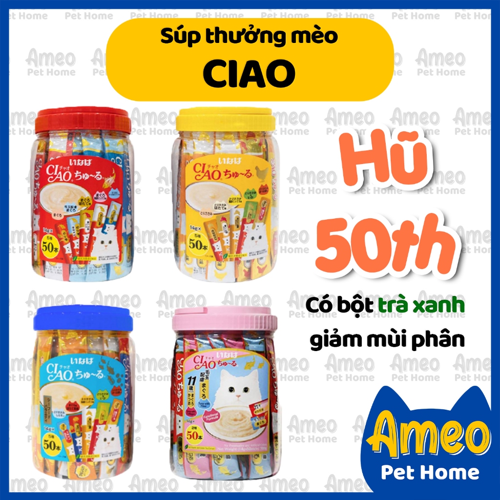 Súp thưởng Ciao Hũ 50 thanh gói súp mèo ciao churu | combo súp thưởng cho mèo mix vị ngẫu nhiên