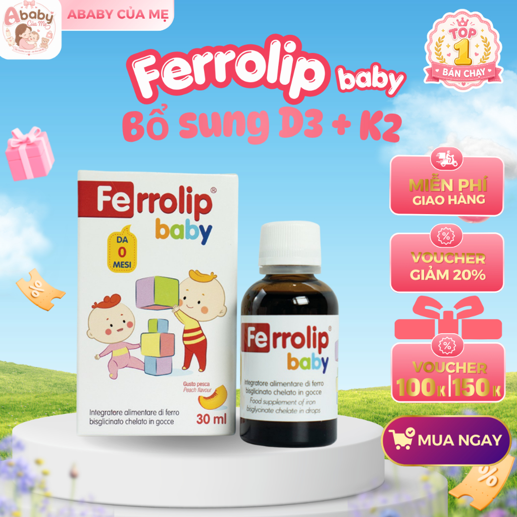 [CHÍNH HÃNG]Sắt Ferrolip Baby, bổ sung sắt hữu cơ cho bé- 30ml