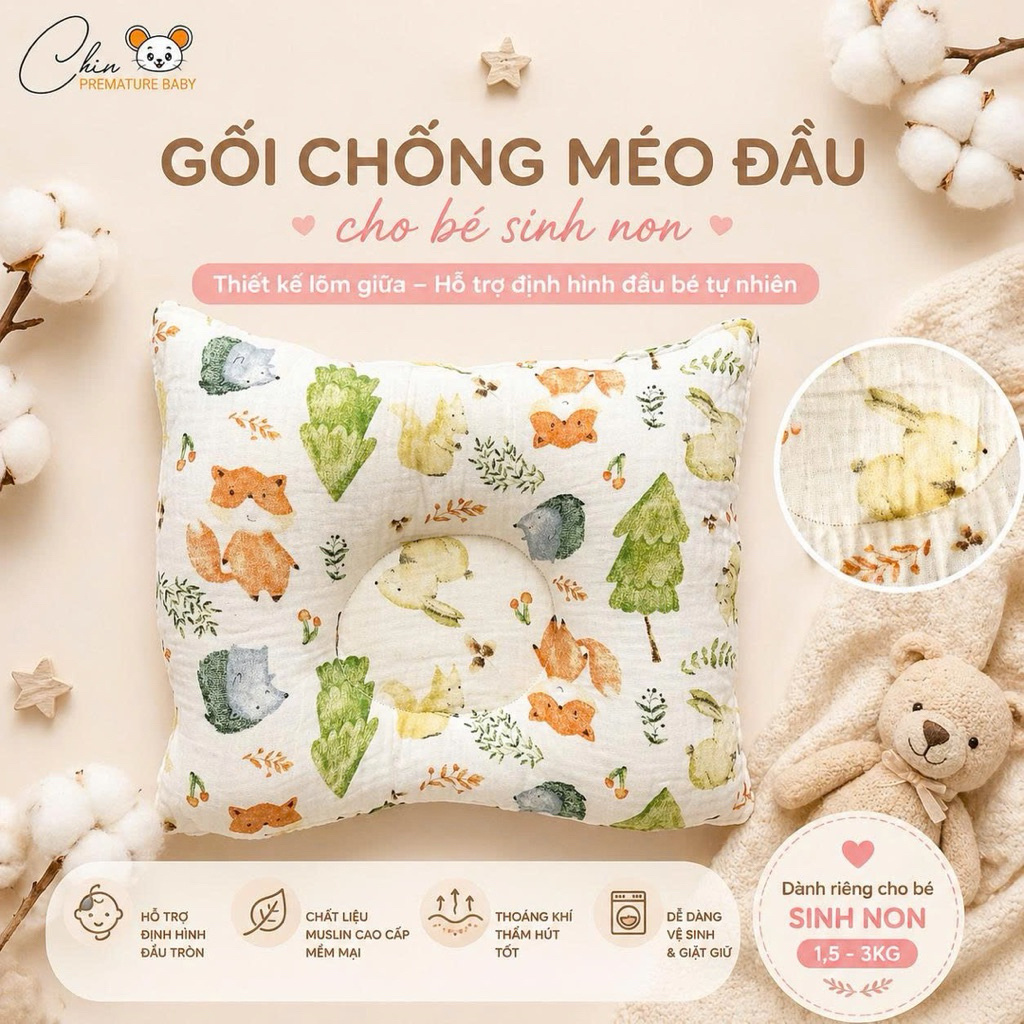 Gối chống bẹp đầu trẻ sinh non